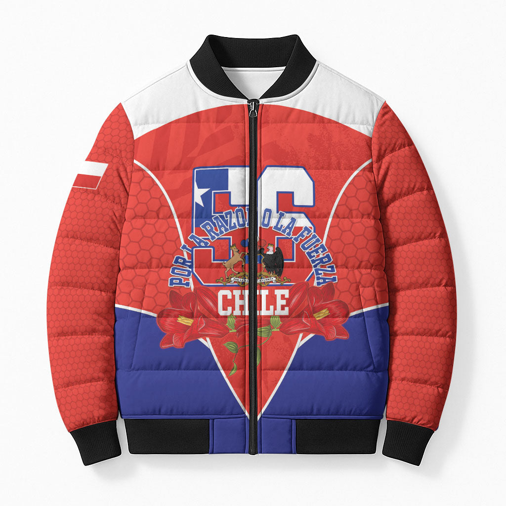 Personalized Chile Independence Day Bomber Puffer Jacket Chilean Code 56 Copihue Flowers