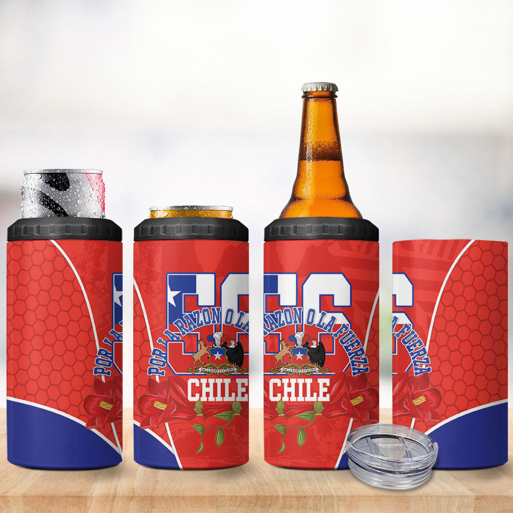 Chile Independence Day 4 in 1 Can Cooler Tumbler Chilean Code 56 Copihue Flowers