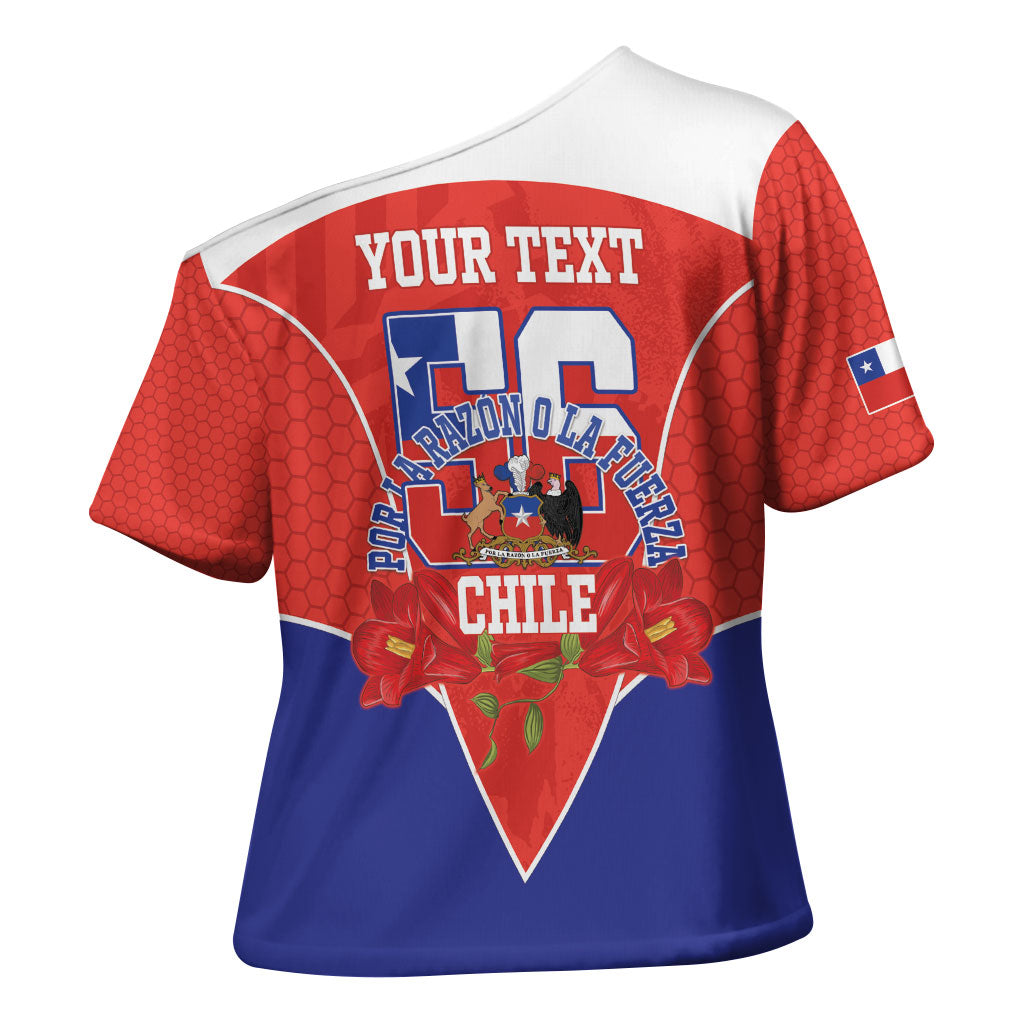 Personalized Chile Independence Day Cross Shoulder Shirt Chilean Code 56 Copihue Flowers