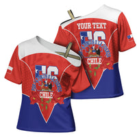 Personalized Chile Independence Day Cross Shoulder Shirt Chilean Code 56 Copihue Flowers