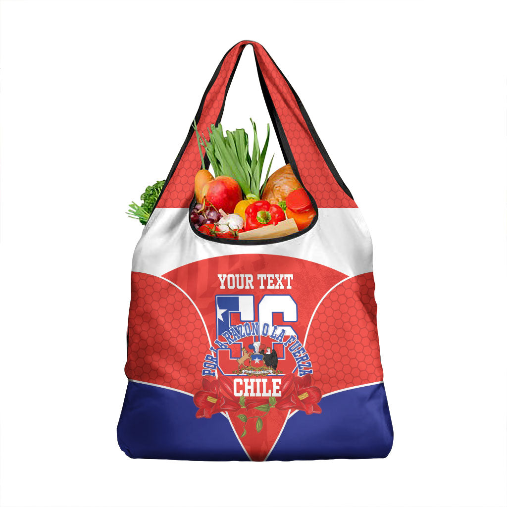 Personalized Chile Independence Day Grocery Bag Chilean Code 56 Copihue Flowers