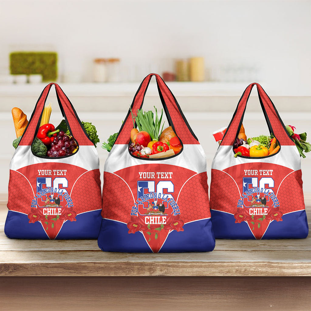 Personalized Chile Independence Day Grocery Bag Chilean Code 56 Copihue Flowers