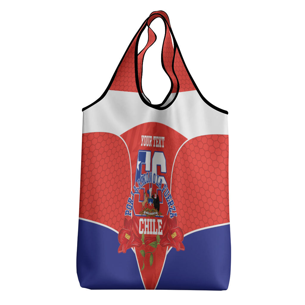 Personalized Chile Independence Day Grocery Bag Chilean Code 56 Copihue Flowers