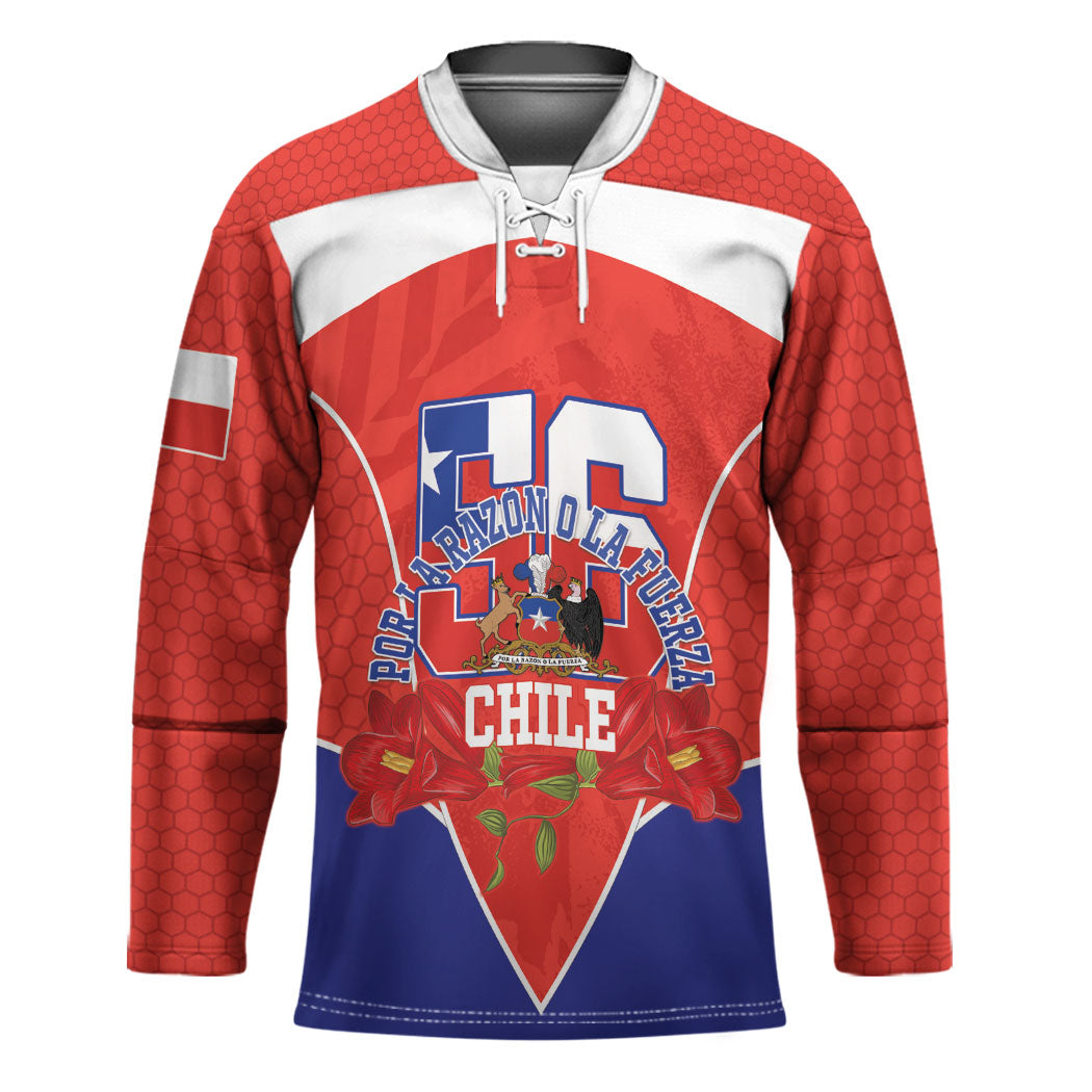 Personalized Chile Independence Day Hockey Jersey Chilean Code 56 Copihue Flowers