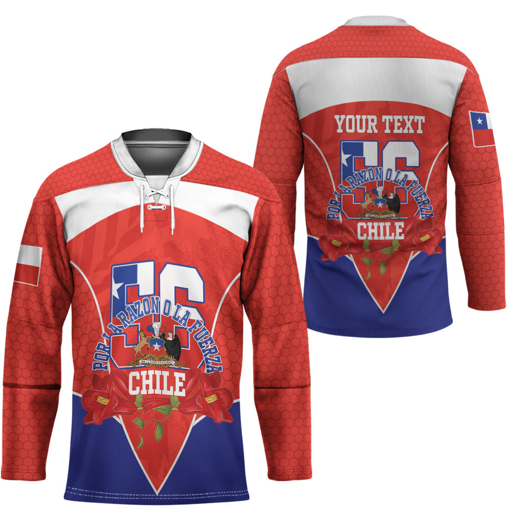 Personalized Chile Independence Day Hockey Jersey Chilean Code 56 Copihue Flowers