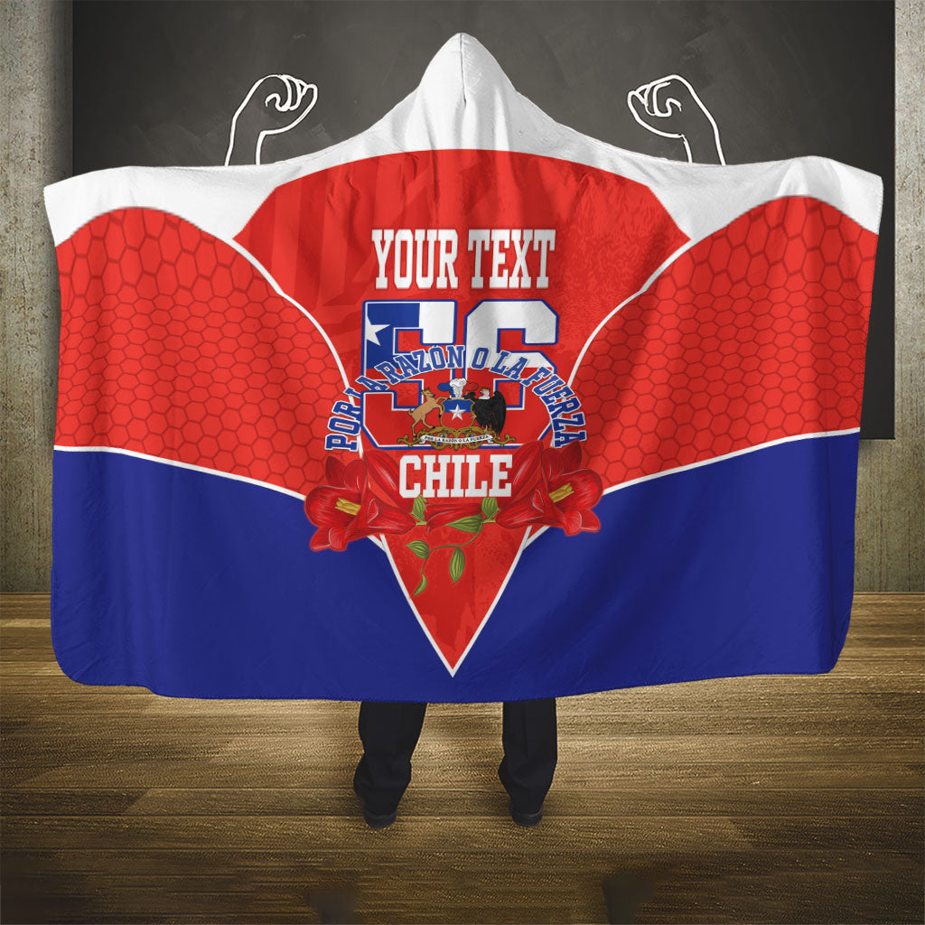 Personalized Chile Independence Day Hooded Blanket Chilean Code 56 Copihue Flowers