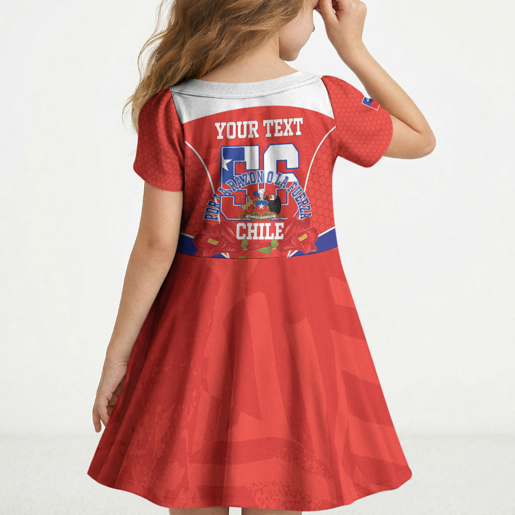 Personalized Chile Independence Day Kid Short Sleeve Dress Chilean Code 56 Copihue Flowers