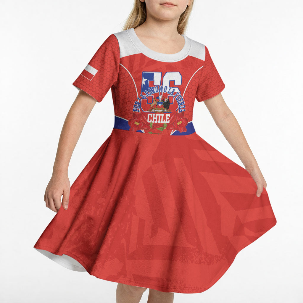 Personalized Chile Independence Day Kid Short Sleeve Dress Chilean Code 56 Copihue Flowers