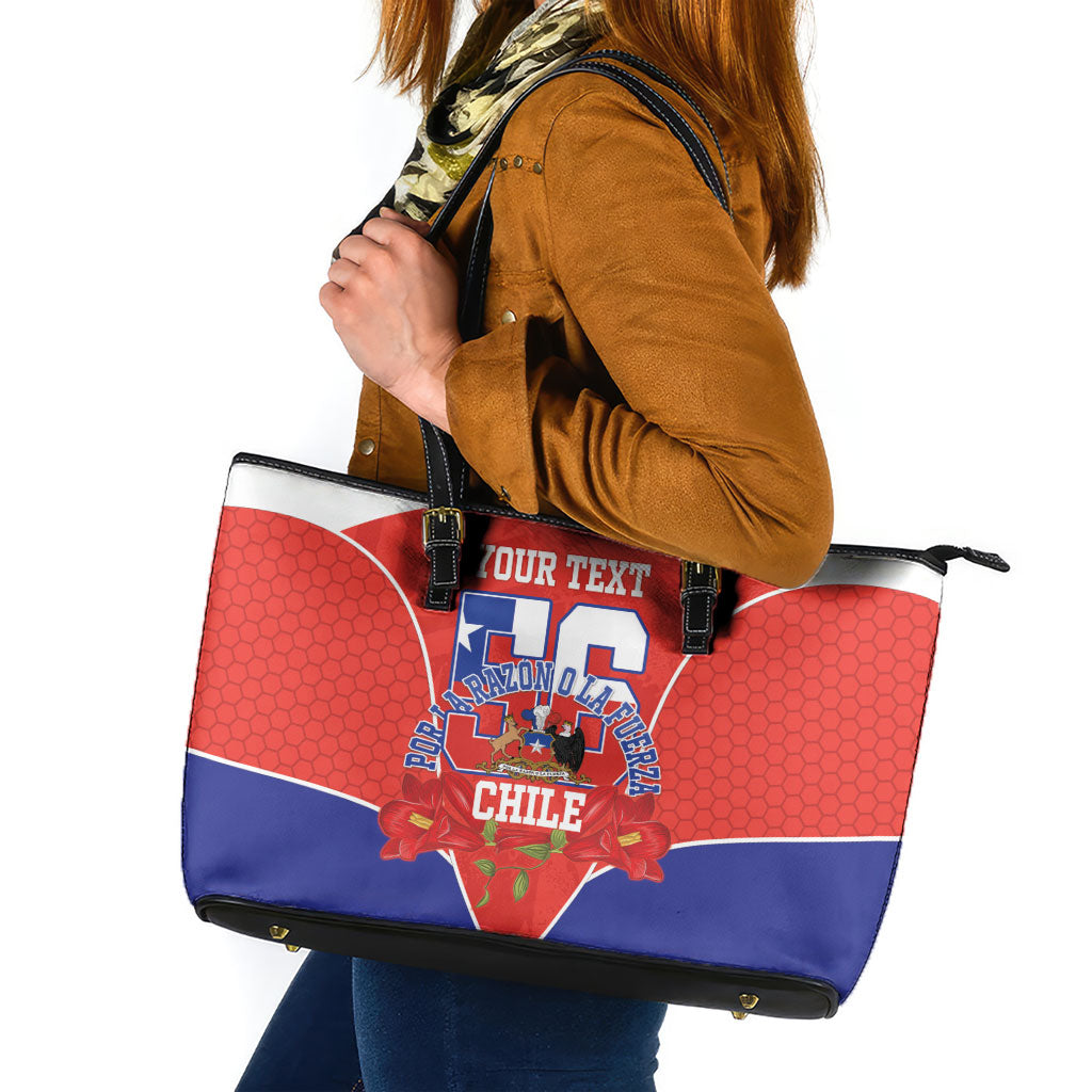 Personalized Chile Independence Day Leather Tote Bag Chilean Code 56 Copihue Flowers
