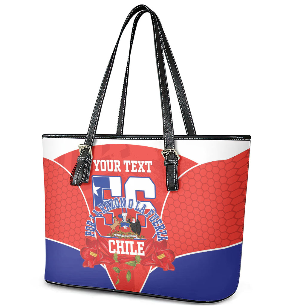 Personalized Chile Independence Day Leather Tote Bag Chilean Code 56 Copihue Flowers