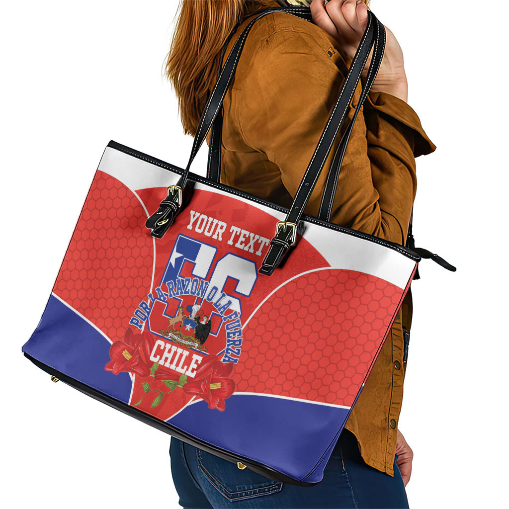 Personalized Chile Independence Day Leather Tote Bag Chilean Code 56 Copihue Flowers