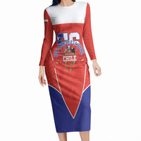 Personalized Chile Independence Day Long Sleeve Bodycon Dress Chilean Code 56 Copihue Flowers