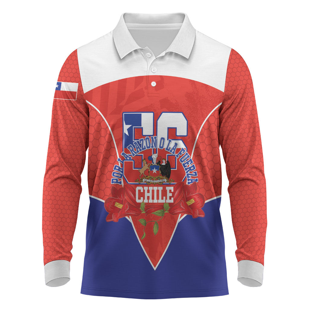 Personalized Chile Independence Day Long Sleeve Polo Shirt Chilean Code 56 Copihue Flowers