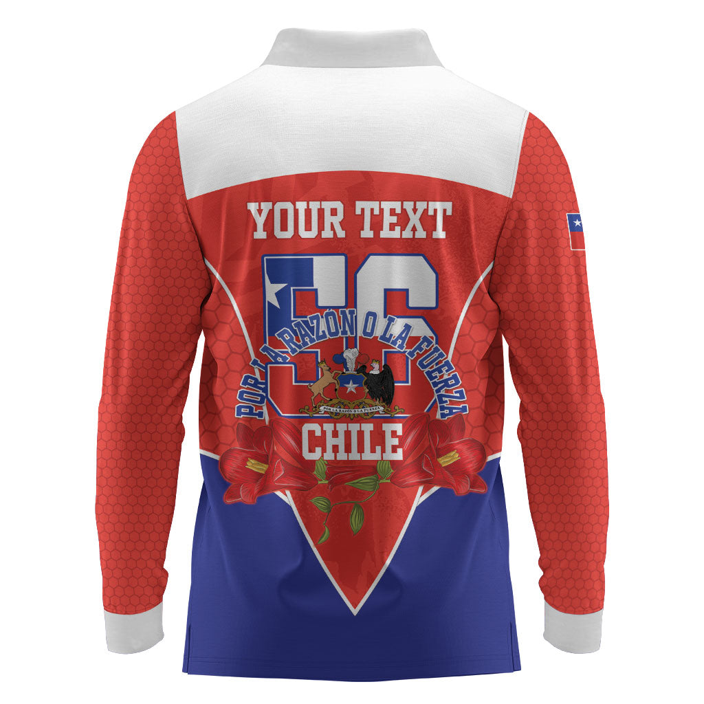 Personalized Chile Independence Day Long Sleeve Polo Shirt Chilean Code 56 Copihue Flowers
