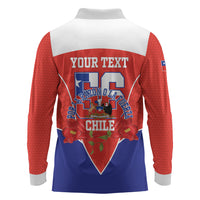 Personalized Chile Independence Day Long Sleeve Polo Shirt Chilean Code 56 Copihue Flowers