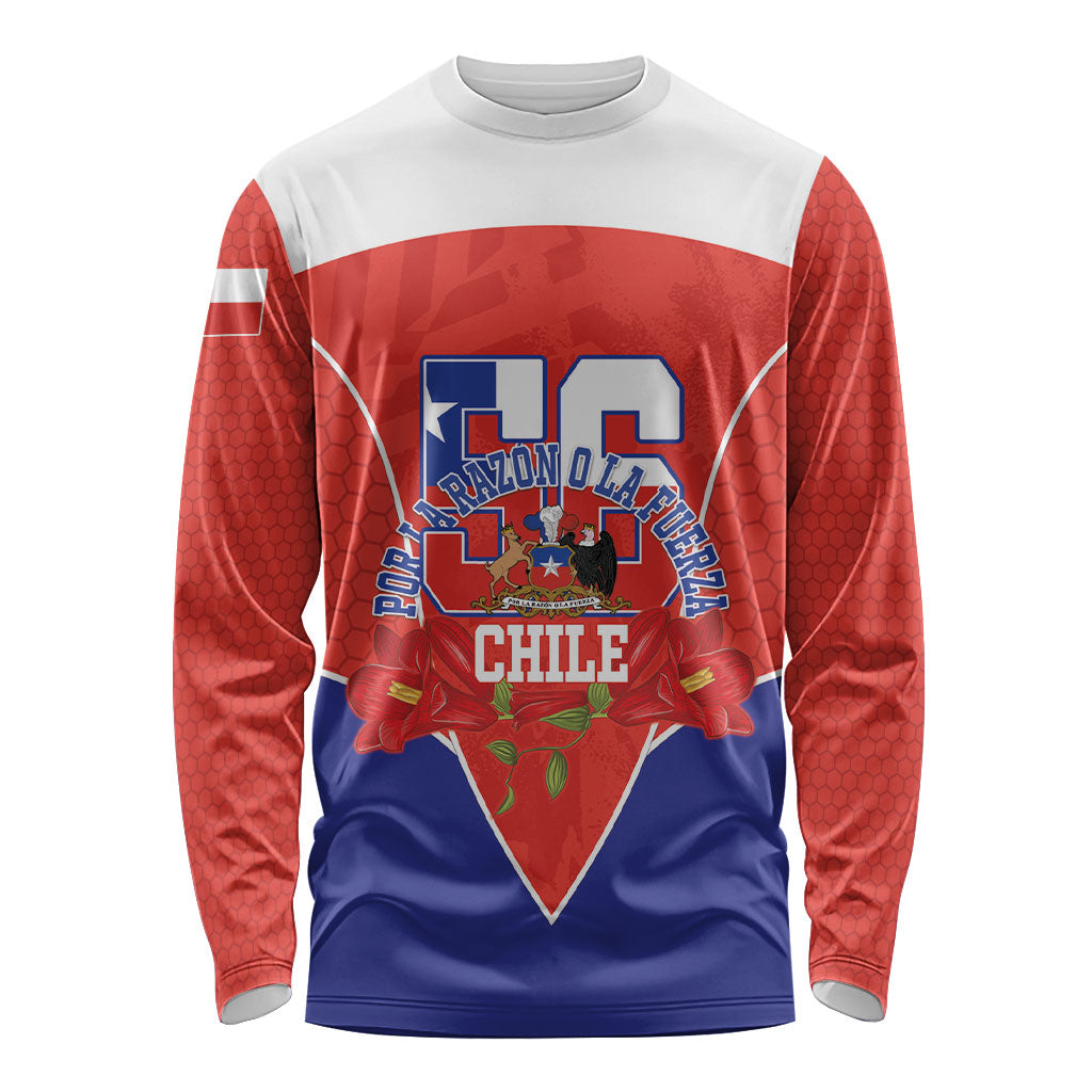 Personalized Chile Independence Day Long Sleeve Shirt Chilean Code 56 Copihue Flowers