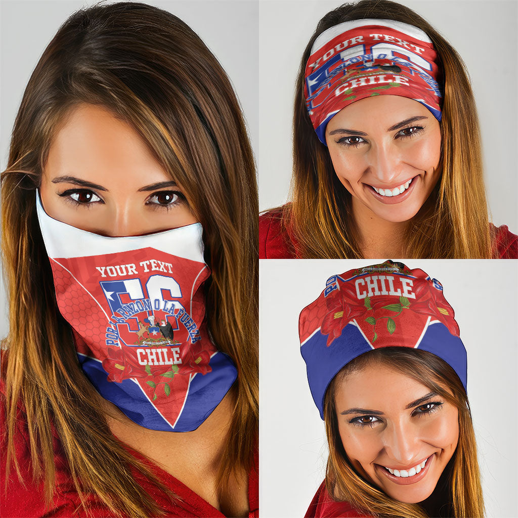 Personalized Chile Independence Day Neck Gaiter Chilean Code 56 Copihue Flowers