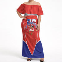 Personalized Chile Independence Day Off Shoulder Maxi Dress Chilean Code 56 Copihue Flowers