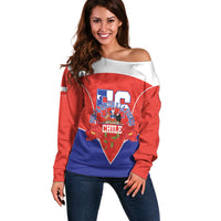Personalized Chile Independence Day Off Shoulder Sweater Chilean Code 56 Copihue Flowers