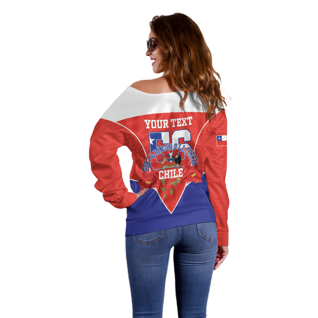 Personalized Chile Independence Day Off Shoulder Sweater Chilean Code 56 Copihue Flowers