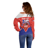Personalized Chile Independence Day Off Shoulder Sweater Chilean Code 56 Copihue Flowers