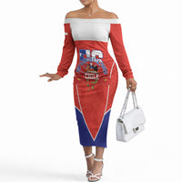 Personalized Chile Independence Day Off The Shoulder Long Sleeve Dress Chilean Code 56 Copihue Flowers