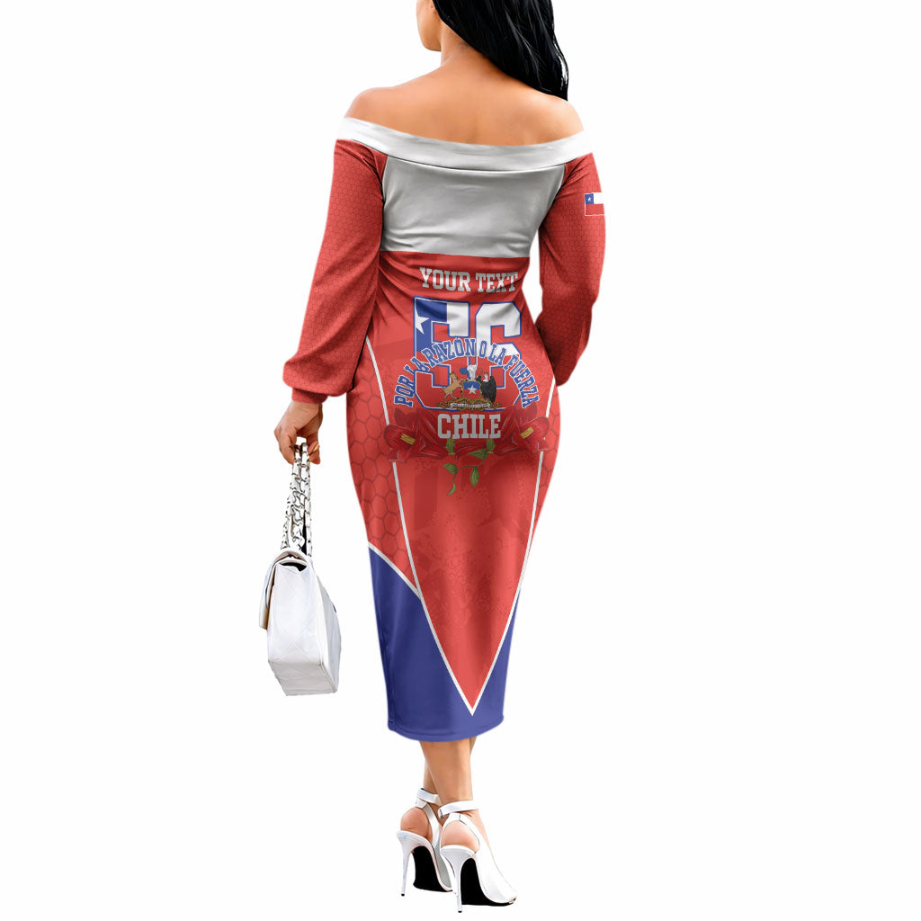 Personalized Chile Independence Day Off The Shoulder Long Sleeve Dress Chilean Code 56 Copihue Flowers