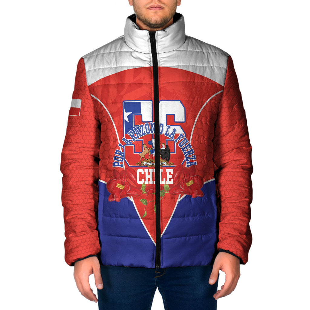 Personalized Chile Independence Day Padded Jacket Chilean Code 56 Copihue Flowers