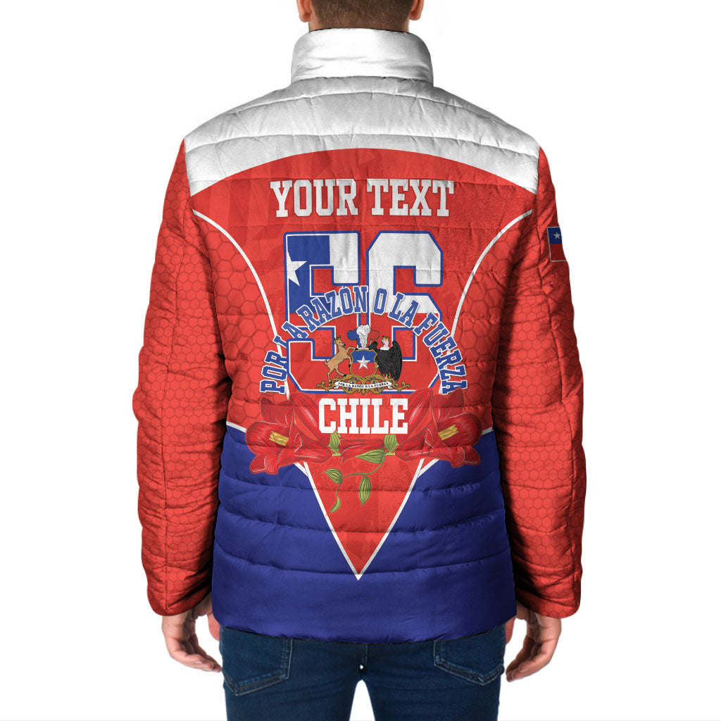 Personalized Chile Independence Day Padded Jacket Chilean Code 56 Copihue Flowers