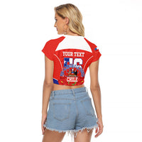 Personalized Chile Independence Day Raglan Cropped T Shirt Chilean Code 56 Copihue Flowers