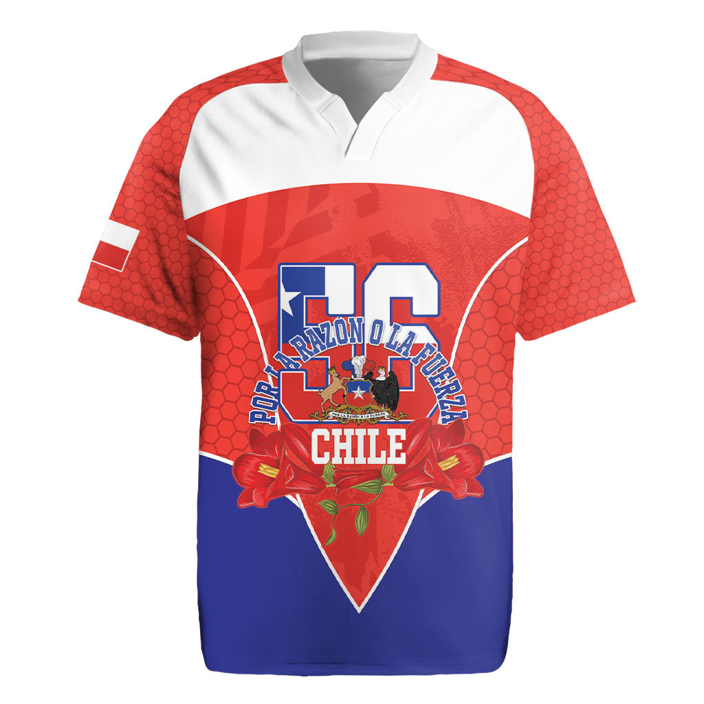 Personalized Chile Independence Day Rugby Jersey Chilean Code 56 Copihue Flowers