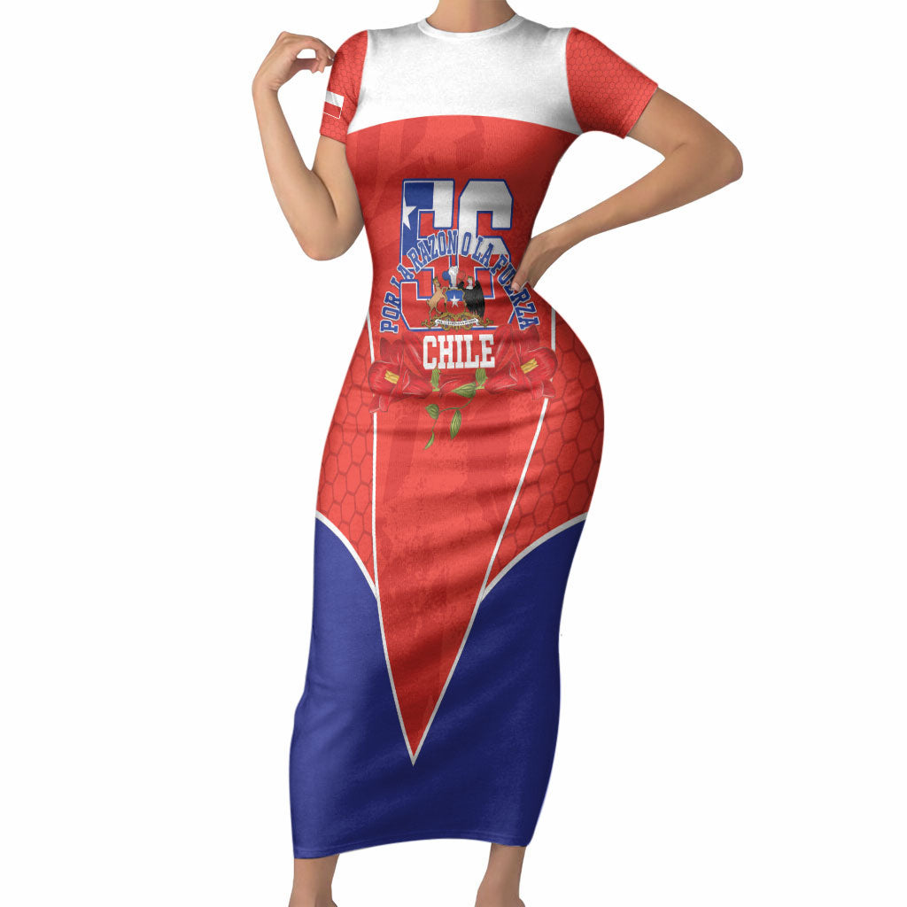 Personalized Chile Independence Day Short Sleeve Bodycon Dress Chilean Code 56 Copihue Flowers