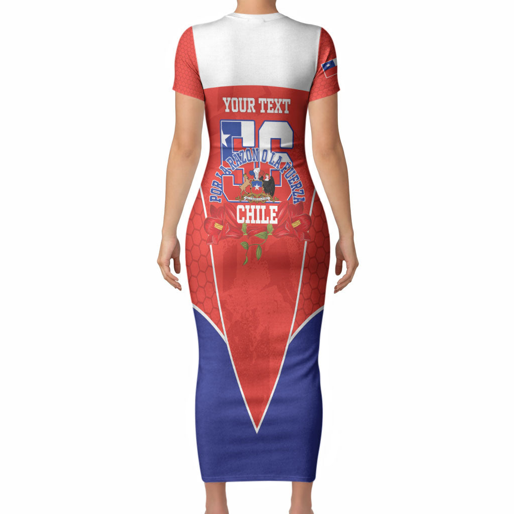 Personalized Chile Independence Day Short Sleeve Bodycon Dress Chilean Code 56 Copihue Flowers