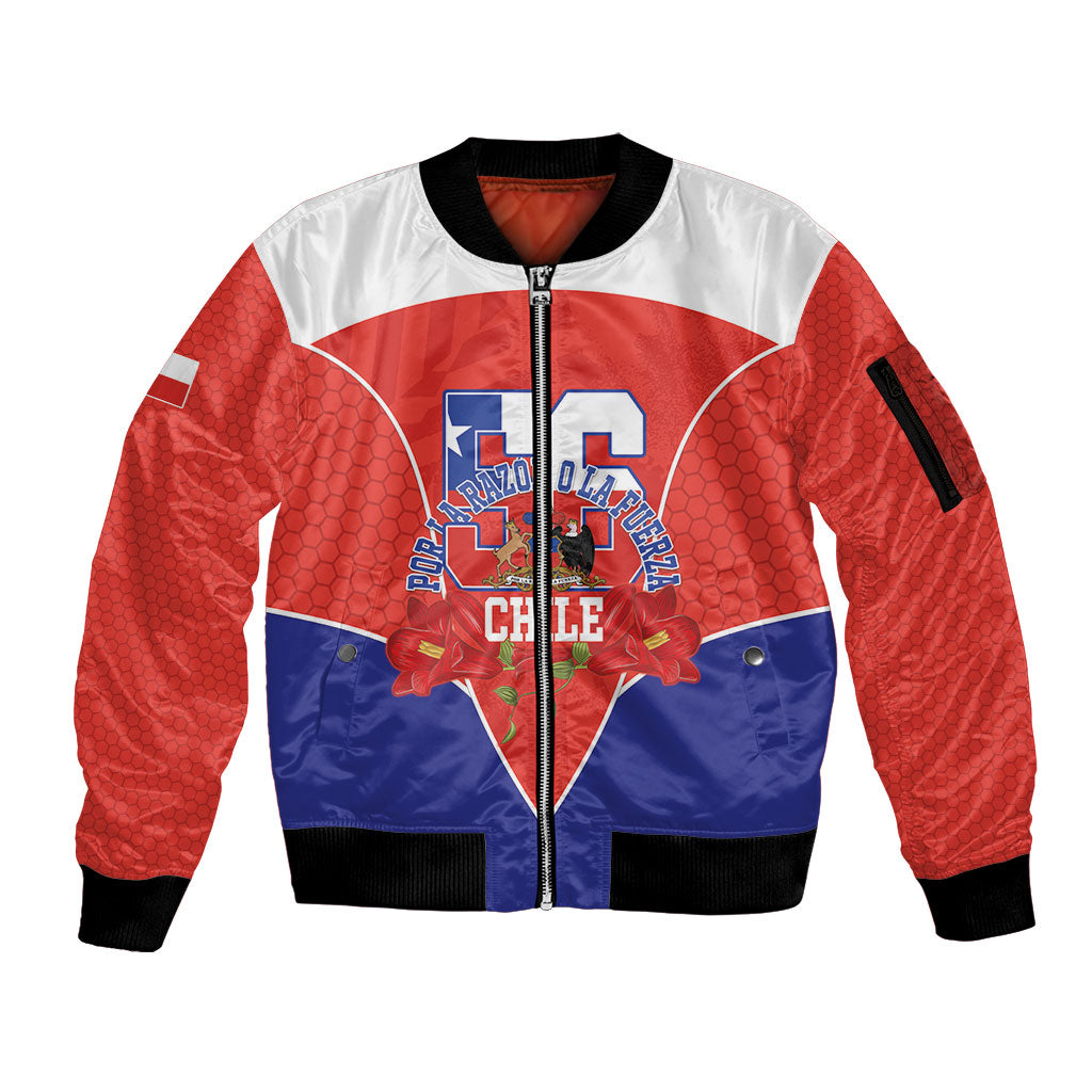 Personalized Chile Independence Day Sleeve Zip Bomber Jacket Chilean Code 56 Copihue Flowers