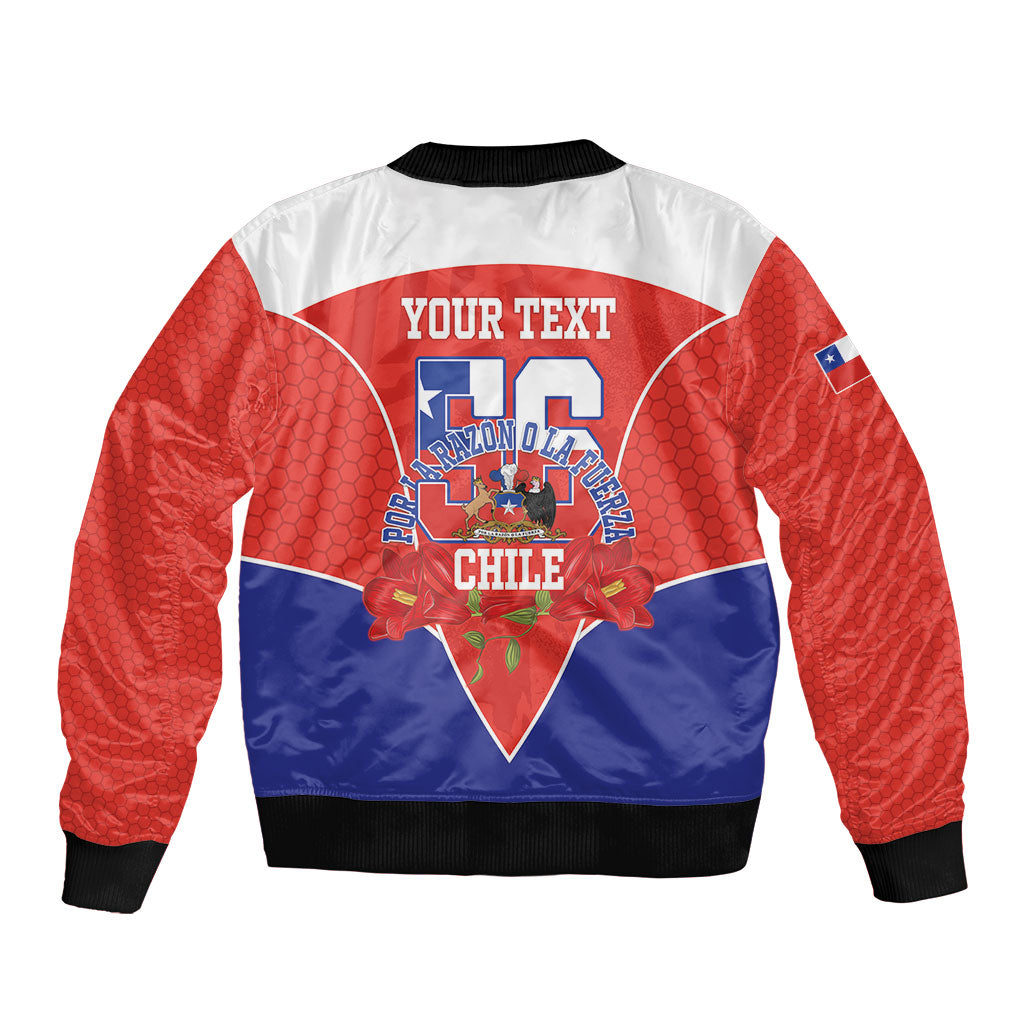 Personalized Chile Independence Day Sleeve Zip Bomber Jacket Chilean Code 56 Copihue Flowers