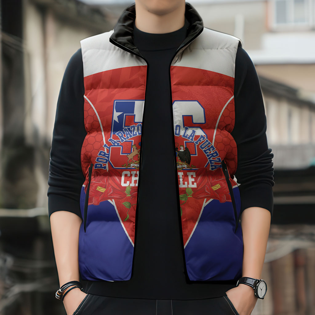 Personalized Chile Independence Day Sleeveless Puffer Jacket Chilean Code 56 Copihue Flowers
