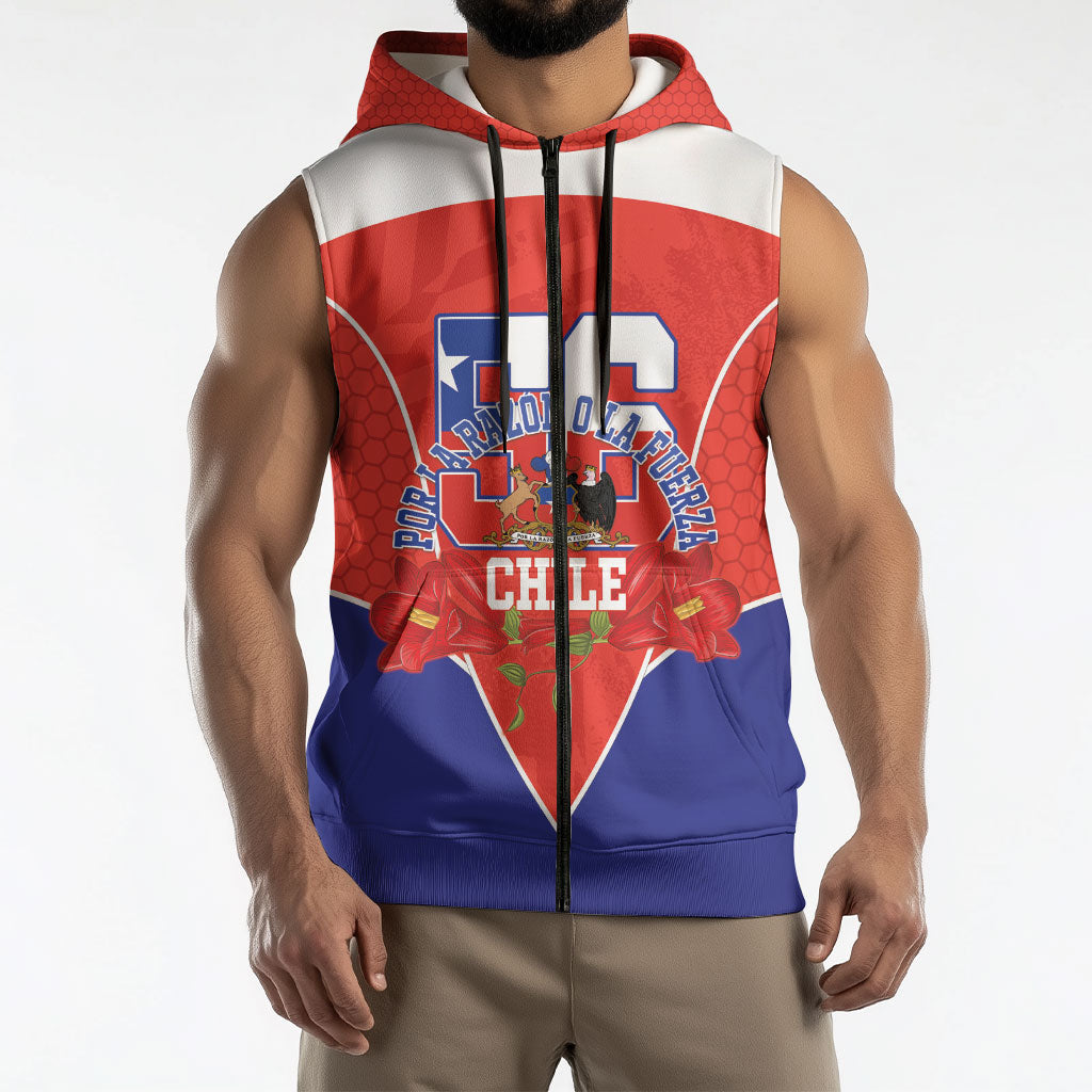 Personalized Chile Independence Day Sleeveless Zip Hoodie Chilean Code 56 Copihue Flowers