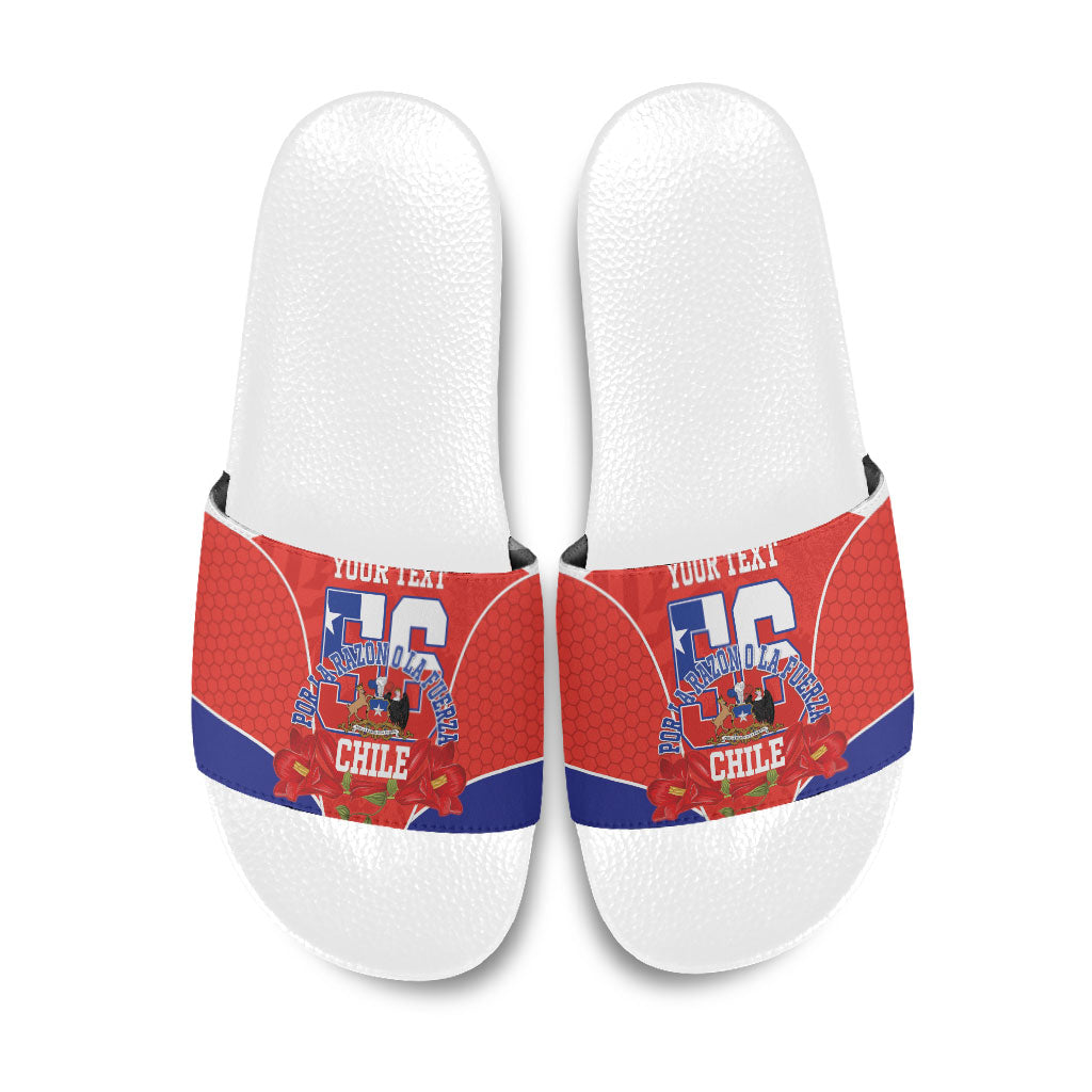 Personalized Chile Independence Day Slide Sandals Chilean Code 56 Copihue Flowers