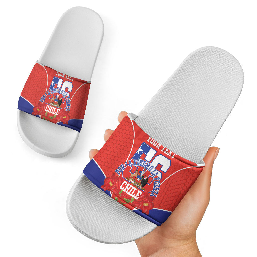 Personalized Chile Independence Day Slide Sandals Chilean Code 56 Copihue Flowers