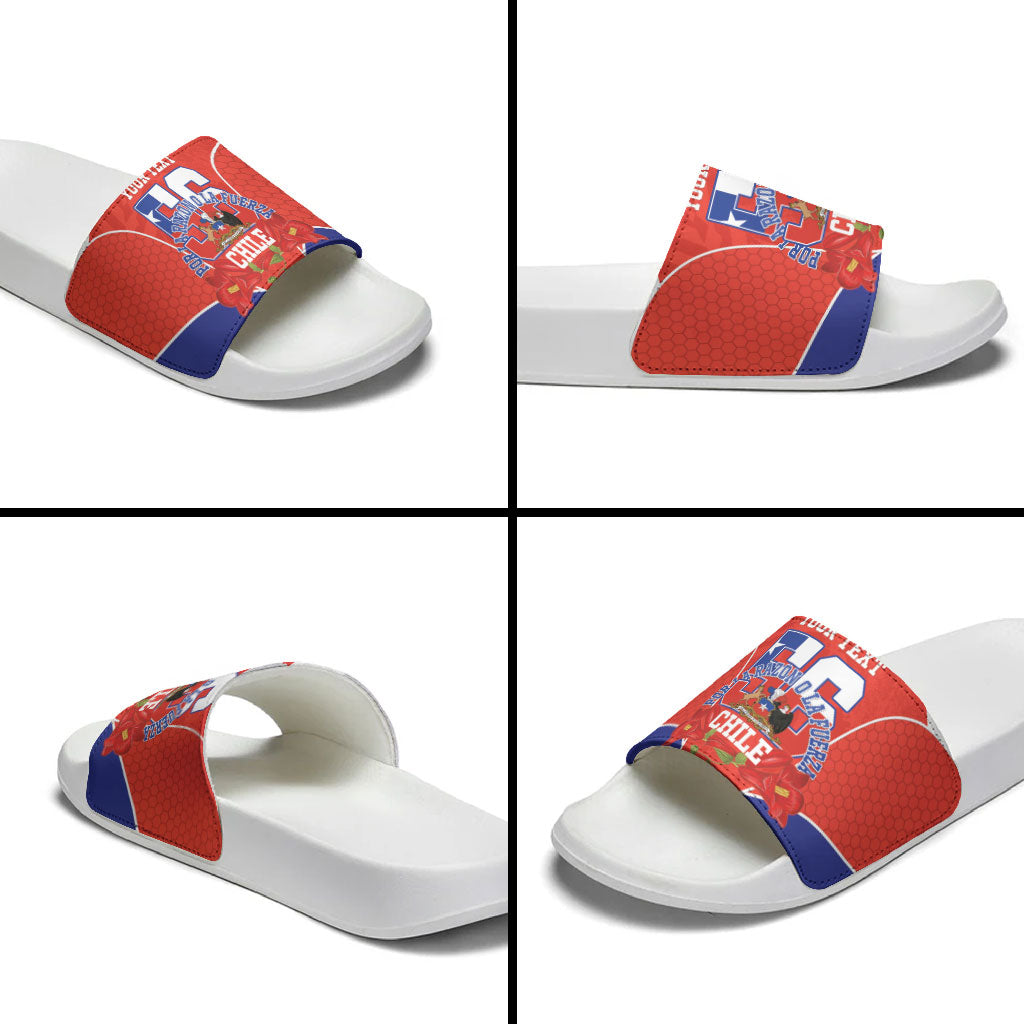 Personalized Chile Independence Day Slide Sandals Chilean Code 56 Copihue Flowers