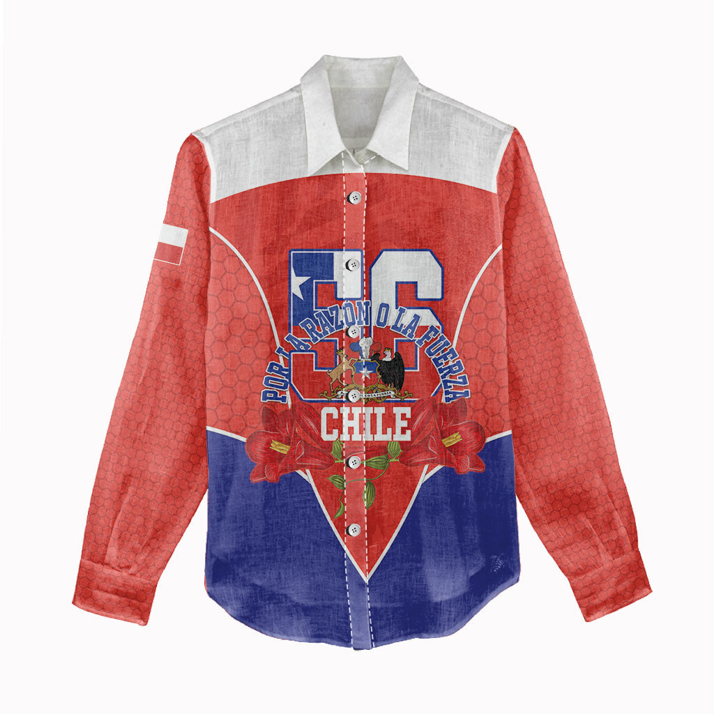 Personalized Chile Independence Day Women Casual Shirt Chilean Code 56 Copihue Flowers