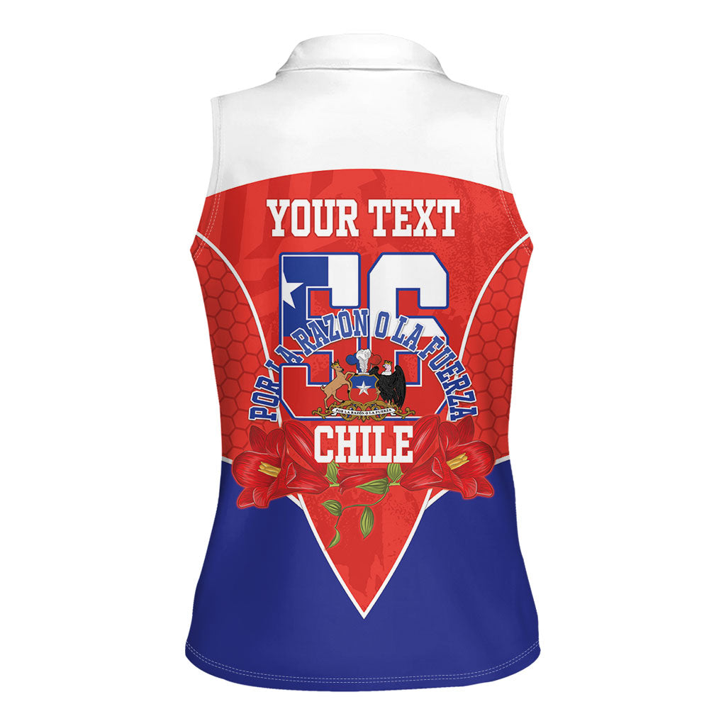 Personalized Chile Independence Day Women Sleeveless Polo Shirt Chilean Code 56 Copihue Flowers