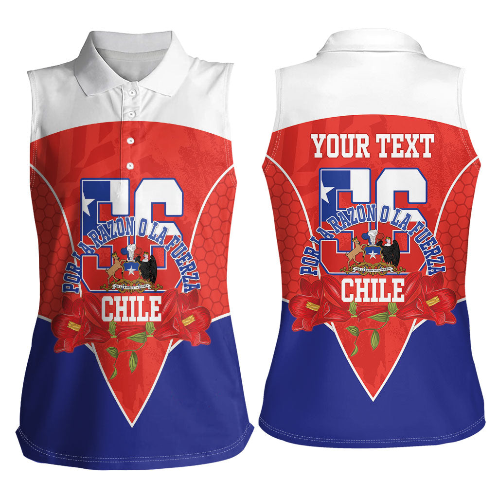 Personalized Chile Independence Day Women Sleeveless Polo Shirt Chilean Code 56 Copihue Flowers
