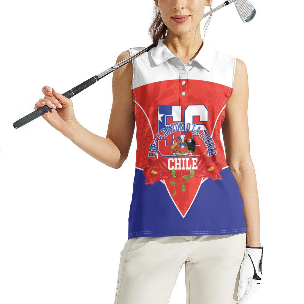 Personalized Chile Independence Day Women Sleeveless Polo Shirt Chilean Code 56 Copihue Flowers