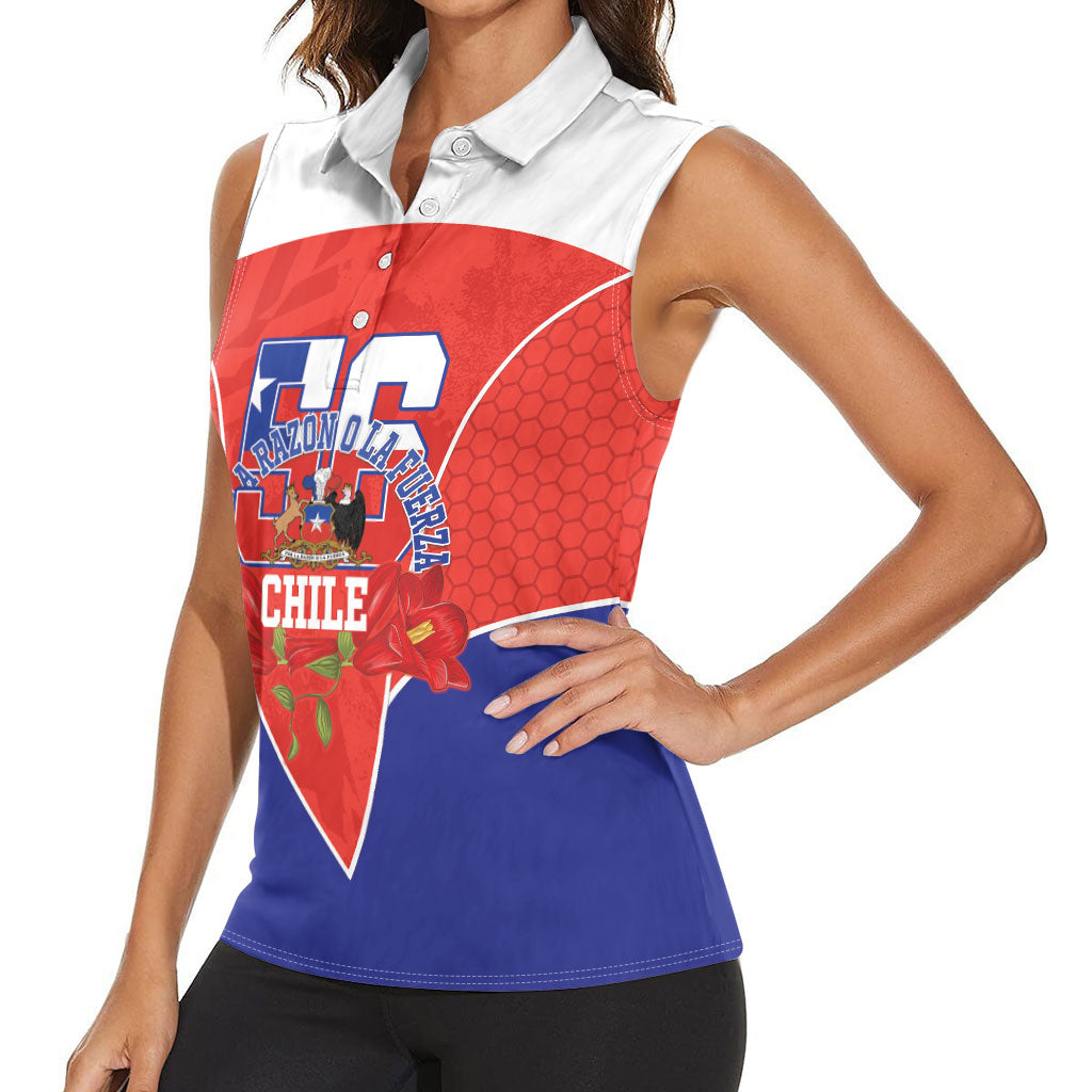 Personalized Chile Independence Day Women Sleeveless Polo Shirt Chilean Code 56 Copihue Flowers