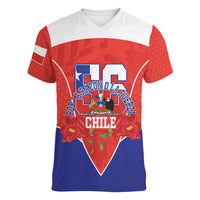 Personalized Chile Independence Day Women V-Neck T-Shirt Chilean Code 56 Copihue Flowers