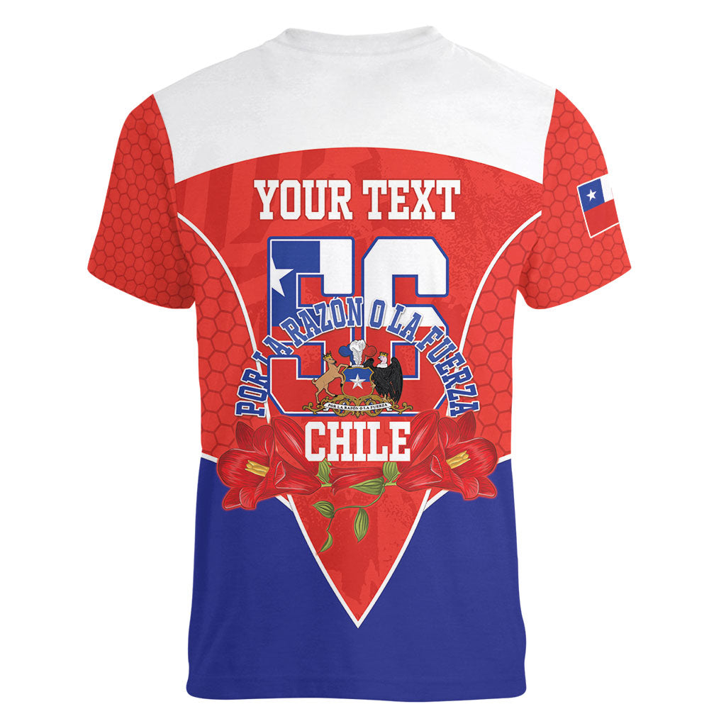 Personalized Chile Independence Day Women V-Neck T-Shirt Chilean Code 56 Copihue Flowers