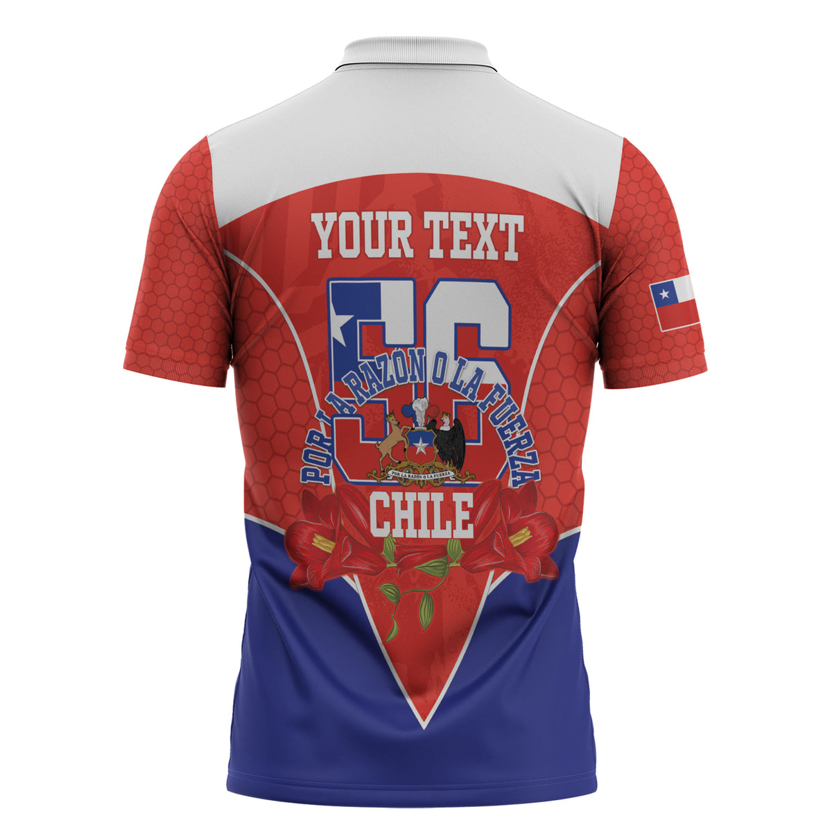 Personalized Chile Independence Day Zipper Polo Shirt Chilean Code 56 Copihue Flowers
