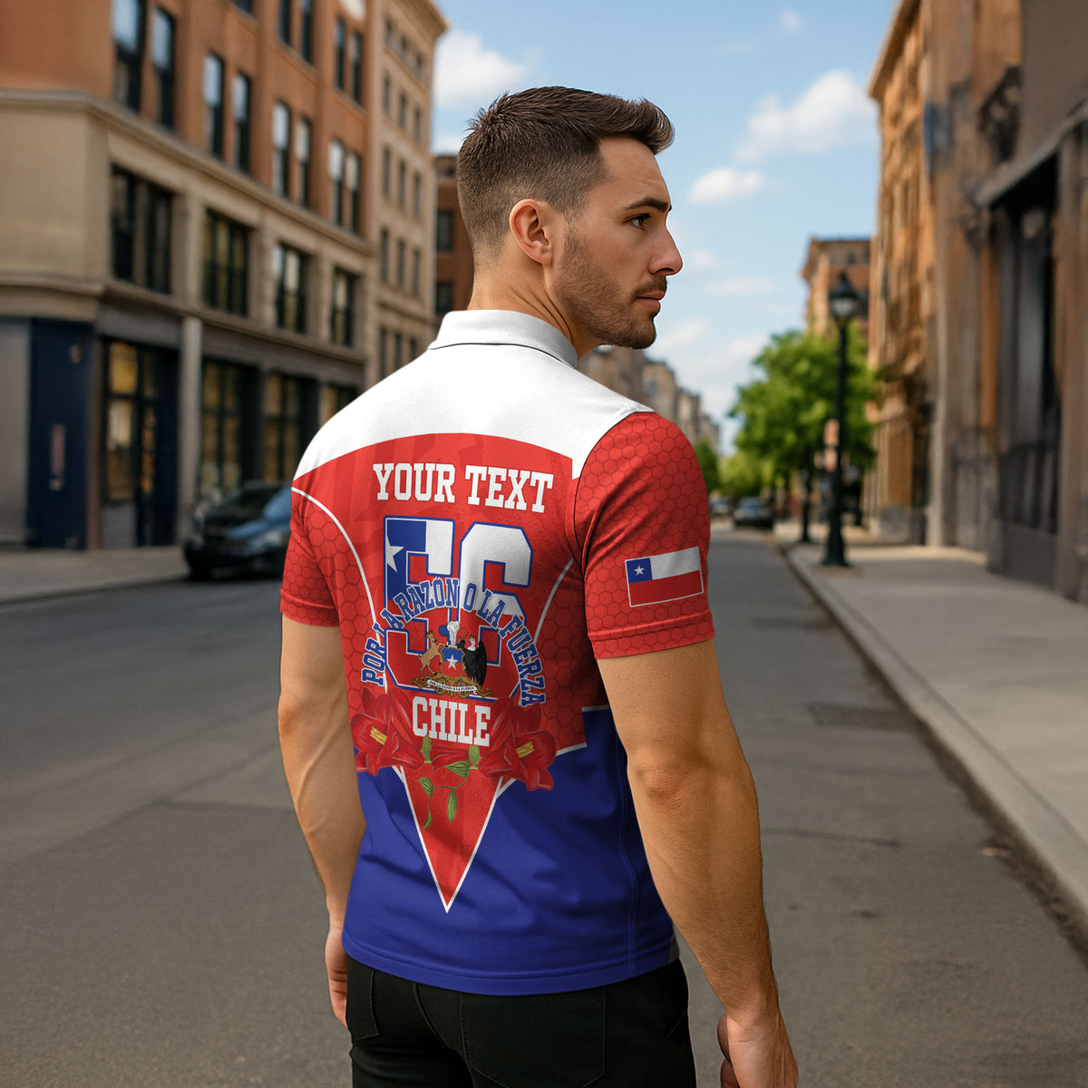 Personalized Chile Independence Day Zipper Polo Shirt Chilean Code 56 Copihue Flowers