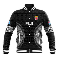 Fiji Rugby Baseball Jacket 2023 Fijian Tapa Pattern World Cup Black - Wonder Print Shop